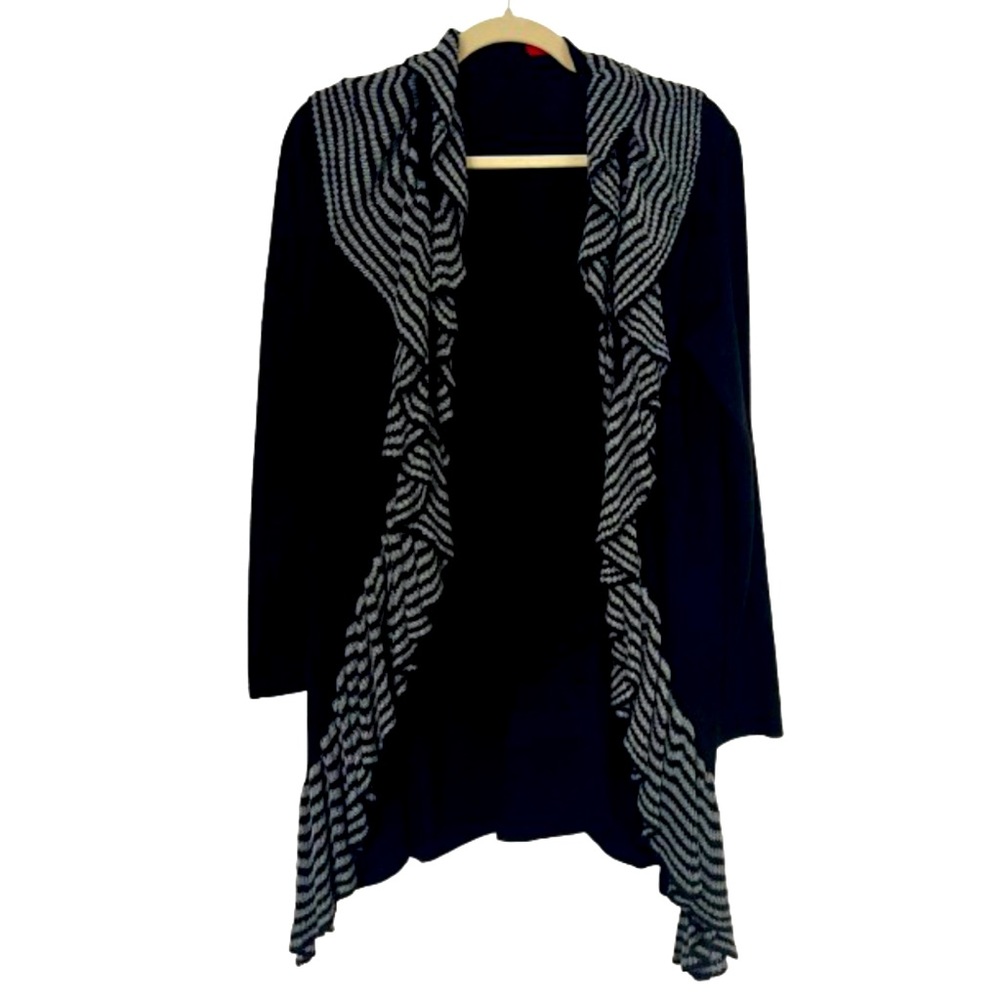 Red Ruffle Trim Waterfall Cardigan - M